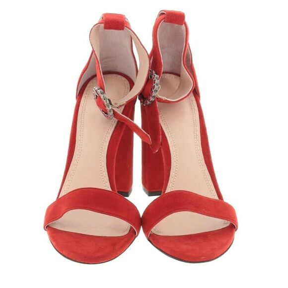 MAJE Faria chunky heel suede leather open toe ankle strap red sandals 39 8 NEW - Picture 2 of 7